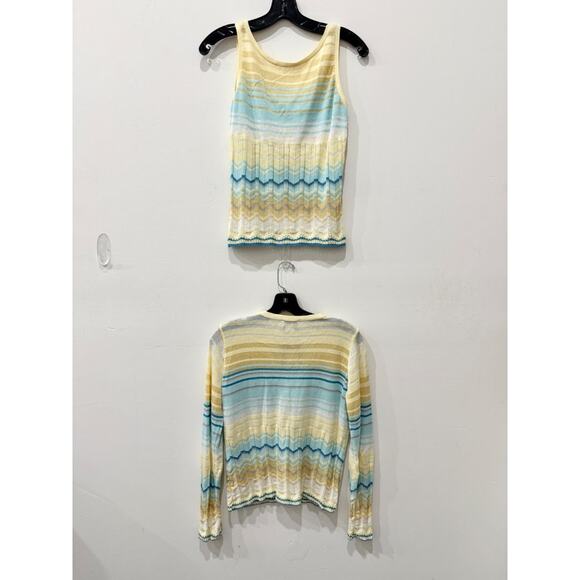 Oscar de la Renta Matching Set; Knit Cardigan and Tank Top Yellow/Blue Womens XS - Picture 2 of 4